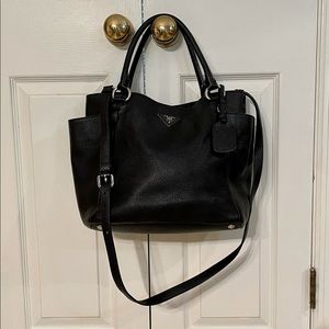 PRADA SACCA LEATHER BAG BLACK W SILVER ACCENTS EUC